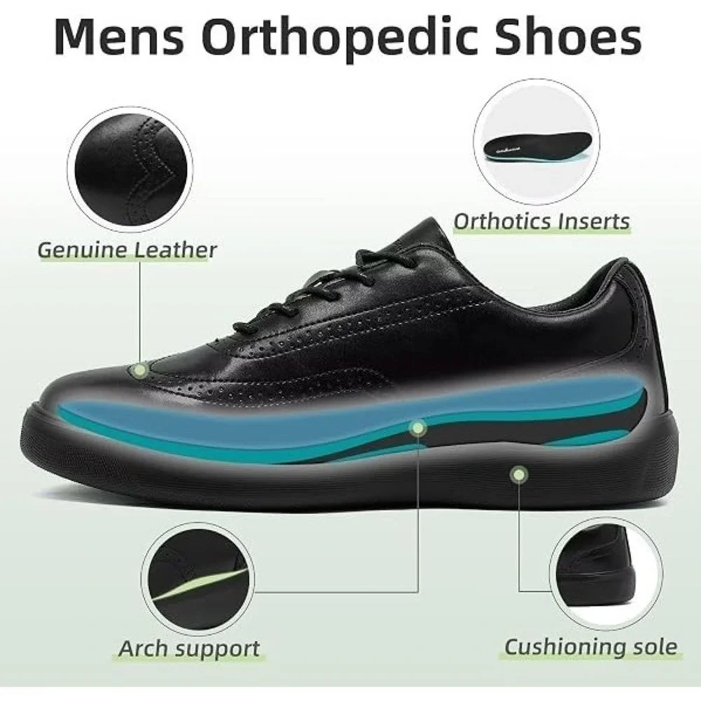 OrthoComfoot Men's Orthopedic Leather Dress Oxford with Arch Support SIZE 14